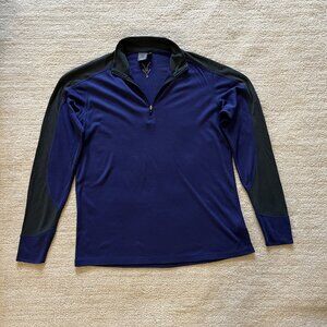 Ibex Black/Blue Wool 1/4 Zip Pullover Long Sleeve Men's L